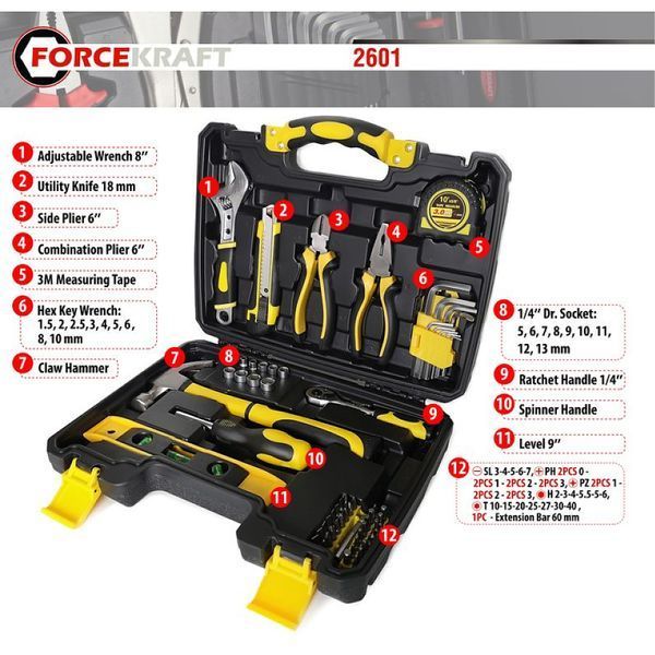 Набір інструментів 1/4'' 60 предметів слюсарний FORCEKRAFT 2601 47700 фото