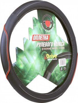 Чохол на кермо InDrive зі штучної шкіри XL чорний з червоним (IDS-B003-BK/RD-XL) 5619 фото